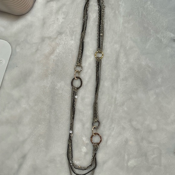 NWT Chico’s Multi Strand Chain Necklace Silver, Gold, Black, Brass - Picture 4 of 14